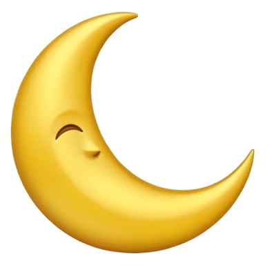 A 3D Apple-style emoji of a crescent moon (hilal), smooth golden-yellow surface, shiny and glowing, minimal and clean design, cute and soft cartoon style. sticker