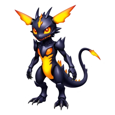 futuristic dark shadowy evil neon-glowing warm-colored Fakémon-Digimon-hybrid-creature (full body) sticker