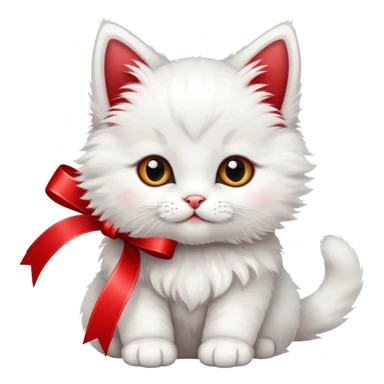 white kitten with ribbon sticker