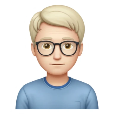 A realistic adult male character with pale skin, soft features, slightly shy expression, slim build, subtle blushing, wearing casual nerdy clothes, standing timidly, styled in a mature, clean, semi-realistic emoji style with soft shading, readable at small icon size sticker