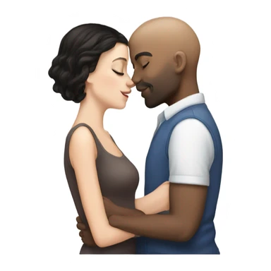 White girl dark hair kissing mixed bald man sticker