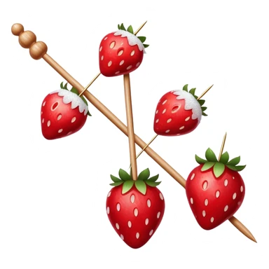 wooden skewer with three strawberries coated in shiny sugar glaze sticker