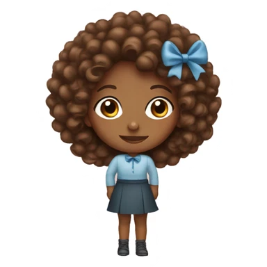 Brown girl with brown curly hair wearing a a bow sticker