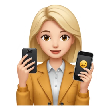 influencer girl, phone in hand, recording herself, confident, trendy look sticker
