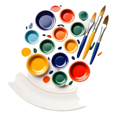 Ceramic painting icon, hand-painted ceramic plate or vase with intricate patterns, visible paintbrush, paint pots, and ceramic tools, colorful glaze, no finished artwork, just the painting process, minimalistic style, clean lines, transparent background. sticker