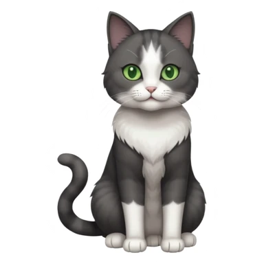 full body view of beautiful female solid dark grey cat with green eyes, white toes/paws and white patch on her chest sticker