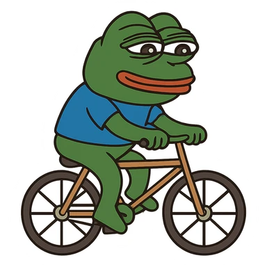 create a pepe riding bike, white background sticker