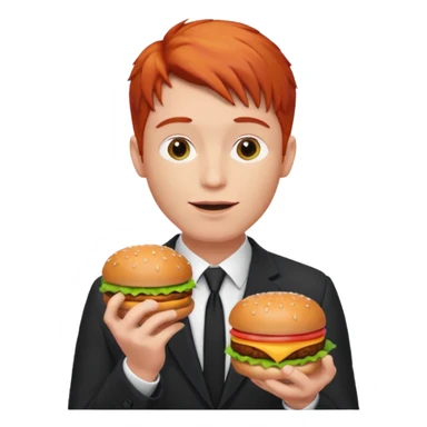 red haired male wearing suit eating hamburger sticker