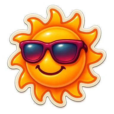 a smiling sun with sunglasses, retro sticker style sticker