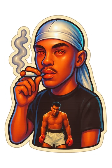 Red eyeds
Smoking weed
Change His durag To white sticker