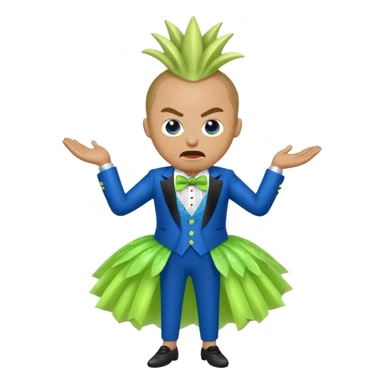 Angry blue banana wearing a sparkly lime green tuxedo and tutu sticker