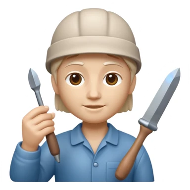 Apple Memoji-style 3D emoji of a sculptor with a small statue and chisel, smooth gradients, rounded edges, no background.
 sticker