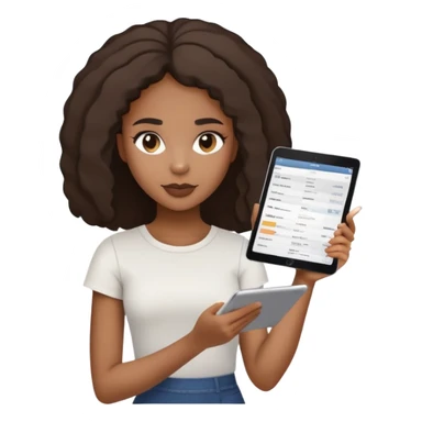 Black girl holding receipts on a iPad with a eyebrow lifted sticker