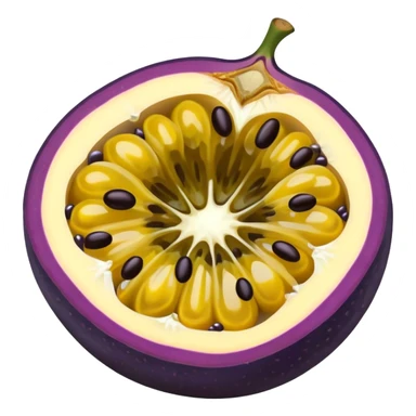 passion fruit, purple outer skin with yellow juicy flesh and black seeds sticker