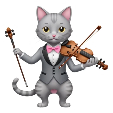 thin grey cat play violin, long full body, no tail sticker