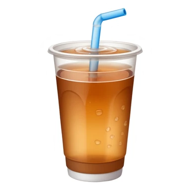 Open plastic cup with cold brown mate tea, no straw. sticker