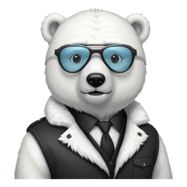 Make a humanoid polar bear with a secret agent outfit and dark black glasses sticker
