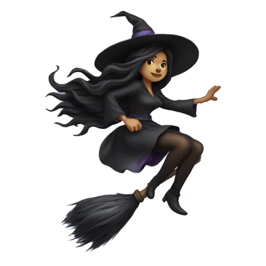dark long hair witch flying on a broom white skin sticker