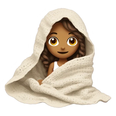 Girl inside a blanket doing crochet sticker