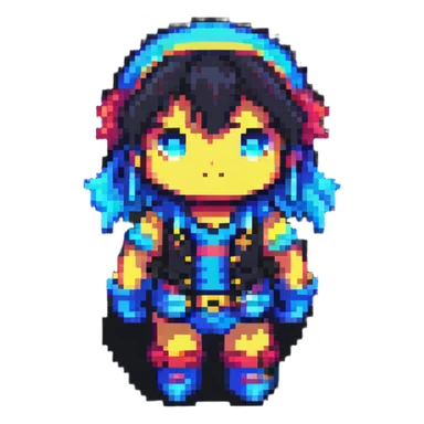 anime character in pixel art style with vibrant colors sticker