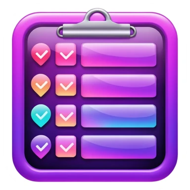 create a checklist in purple neon with mixed gradeient colour with bright shine sticker