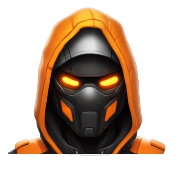  developer behind his laptop with this style : crysis Cyberpunk Valorant orange glowing bright orange character orange black hooded assassin themed character sticker