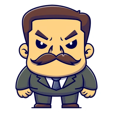 A cartoon angry boss character with a thick mustache, frowning face sticker