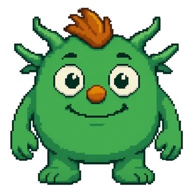 Make the monster Kelly green, give it a more oval face, and make it look friendlier. Keep the orange nose and orange hair. Preserve transparent background. sticker