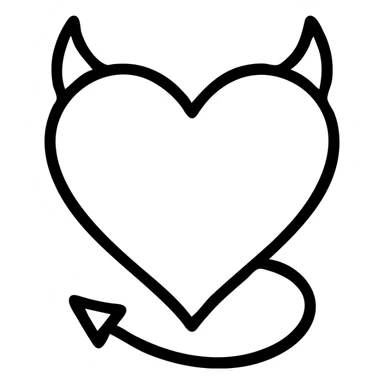 minimalist devil heart icon, monochrome black, heart with horns and tail sticker