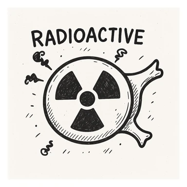 Add a radioactive symbol to the nuke symbol in hand-drawn doodle style, resembling notion style hand drawn doodles. sticker