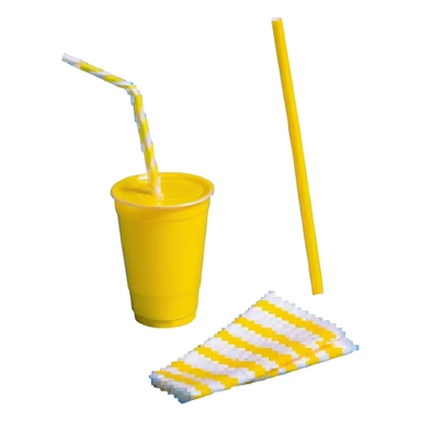 napkins, soda straws, yellow disposable cup sticker