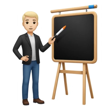 silhouette of a light-haired man standing next to a project board sticker