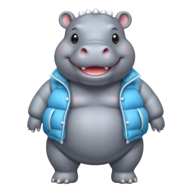 a full body of cute hippo with puffer sticker