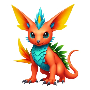Tropical lush warm-colored modern colorful neon-colored Fakémon-Digimon-Trico-creature sticker