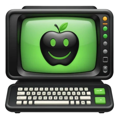 mac os icon code transpiler compiler terminal, black and green, retro sticker