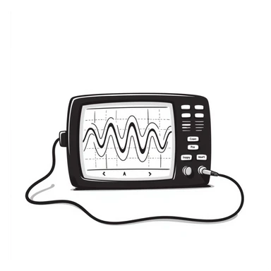 A hand-drawn oscilloscope with signal wave patterns on the screen sticker