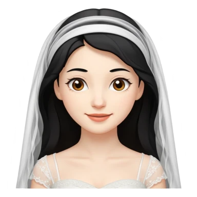 bride, black hair, brown eyes, vale, with smile sticker