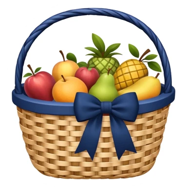 basket with a navy blue bow sticker