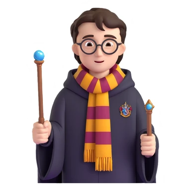harry potter with wand and hogwarts scarf sticker