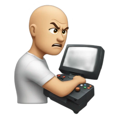 a bald man plays console and gets angry sticker