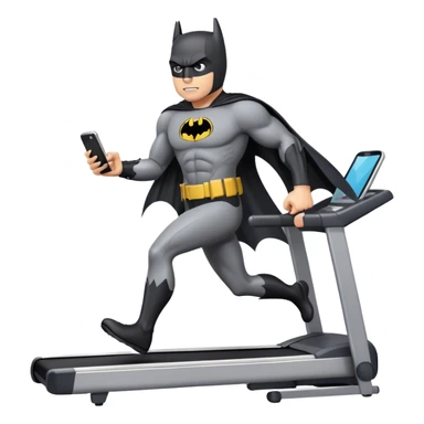 Batman with his phone on a treadmill sticker