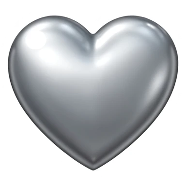 Liquid chrome heart emoji, silver metallic color, iOS emoji style, smooth reflective surface, rounded shape, realistic highlights, minimal background sticker