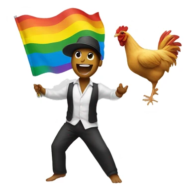 Dancing man with pride flag and a chicken sticker