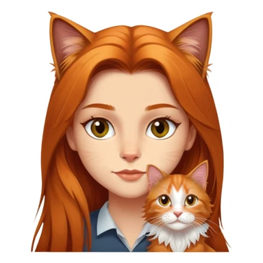 Une fille au cheveux long lisse et noir portant un chat type Maine coon de couleur roux  sticker