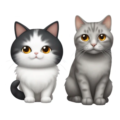 A black, great and white long hair chubby cat next to a slimmer mostly white short hair cat with some orange spots sticker