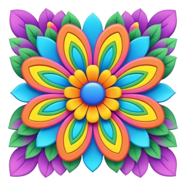 3D, psychedelic colored postcard with hippie style flower border sticker