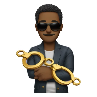 Man with sunglasses breaking golden handcuffs  sticker
