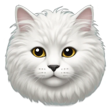 White fluffy cat with black face sticker