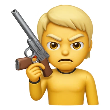 angry yellow emoji pointing gun sticker