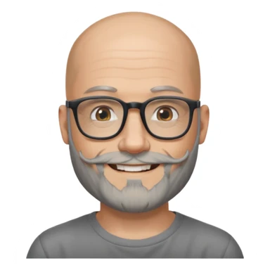 Bald man with salt and pepper beard and rectangle glasses and shoulder tattoos  sticker